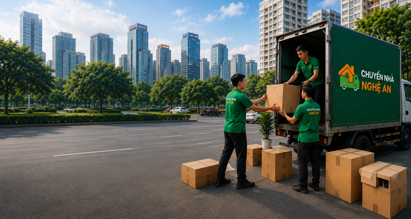 Nhân viên Chuyển Nhà Nghệ An bốc xếp hàng lên xe tải