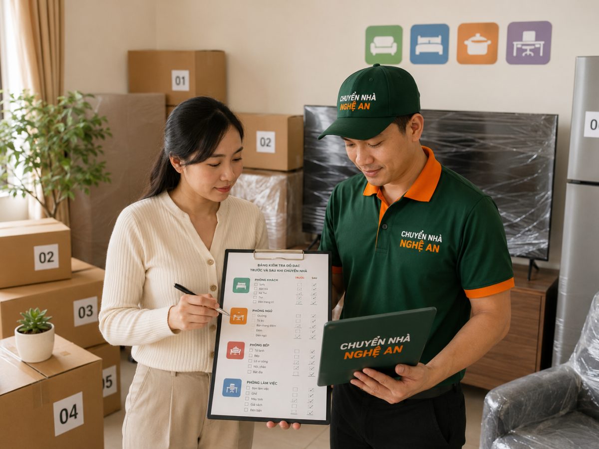 Bảng kiểm tra đồ đạc theo từng phòng được nhân viên trao đổi cùng khách hàng