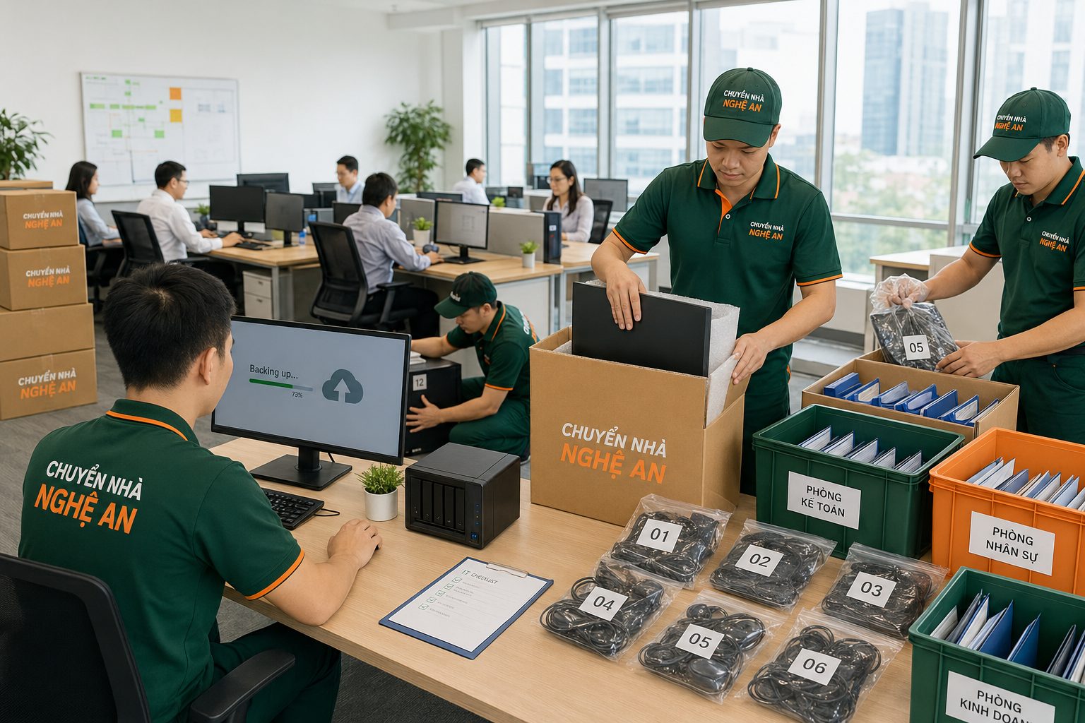 Sao lưu dữ liệu và đóng gói thiết bị, tài liệu theo từng phòng ban khi chuyển văn phòng