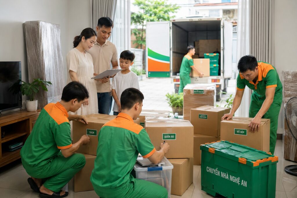 Sắp xếp đồ đạc trên xe tải
