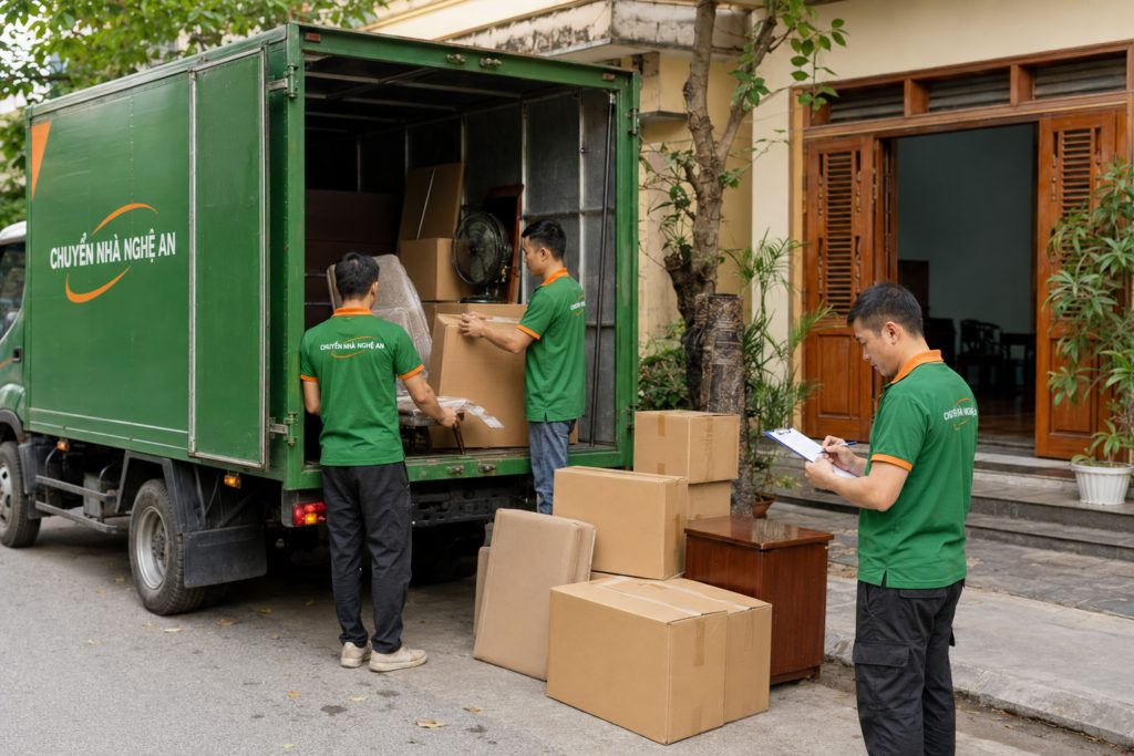 Nhân viên Chuyển Nhà Nghệ An đóng gói và vận chuyển đồ đạc khi chuyển nhà phường Vinh Lộc