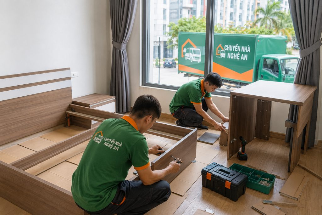 Nhân viên Chuyển Nhà Nghệ An đóng gói và vận chuyển đồ đạc khi chuyển nhà phường Vinh Phú