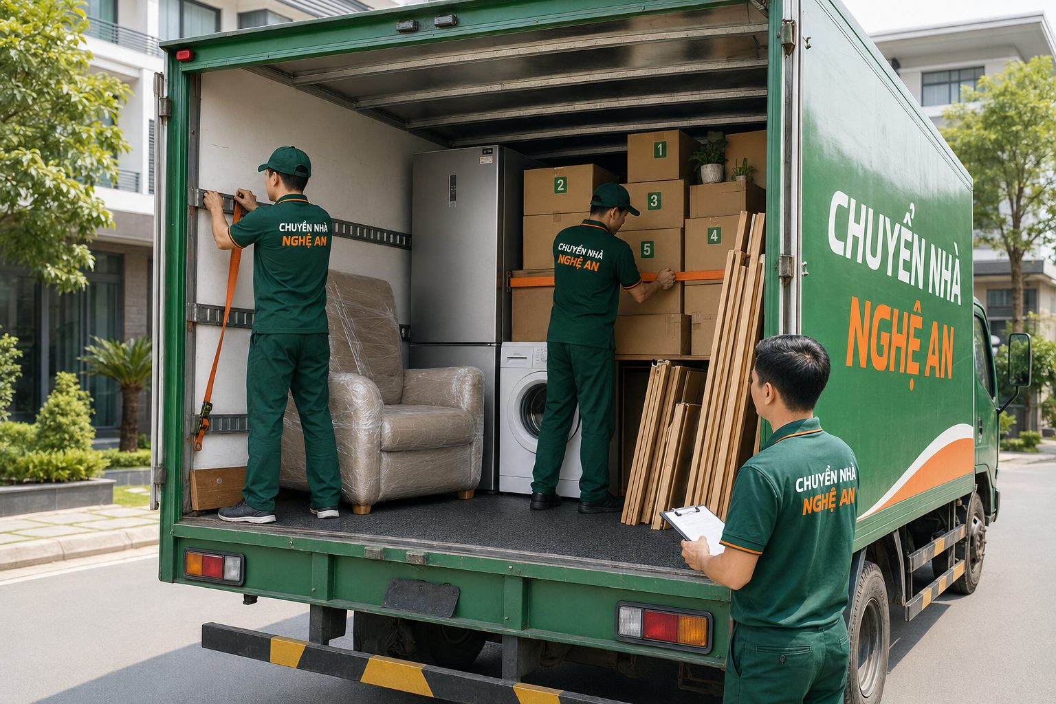 Sắp xếp và chằng buộc đồ đạc chắc chắn khi xếp lên xe tải chuyển nhà