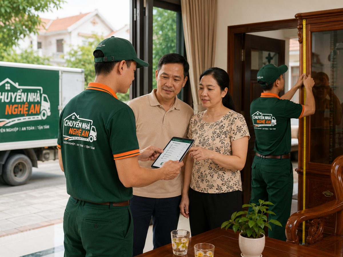 Nhân viên Chuyển Nhà Nghệ An khảo sát và tư vấn báo giá tận nhà trước khi chuyển